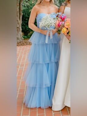Symphony Light Blue Tiered Tulle Maxi Dress